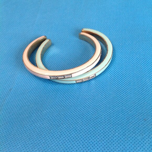 J Crew Enamel Crystal Cuff Bangle Bracelets Set Pink Teal - Picture 3 of 9